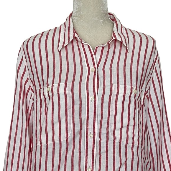 Lauren Ralph Lauren Striped 100% Linen Button Up Shirt Women’s Size XL White Red - Picture 2 of 7